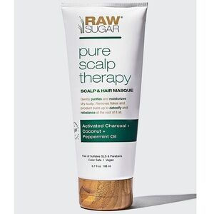 RAW SUGAR Pure Scalp Therapy Hair Mask Charcoal + Peppermint Oil 6.7oz - NEW